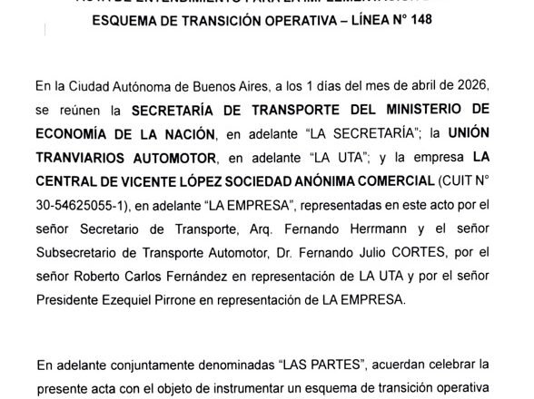 Qué dice el Acta de Entendimiento para la implementación del esquema de transición operativa de la Línea 148?
